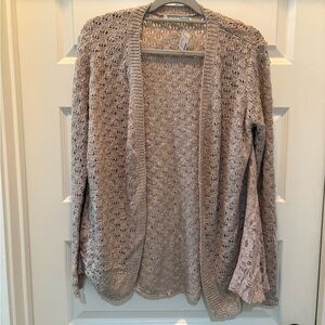 NWT Maurices Taupe Open Knit Cardigan with lace detail